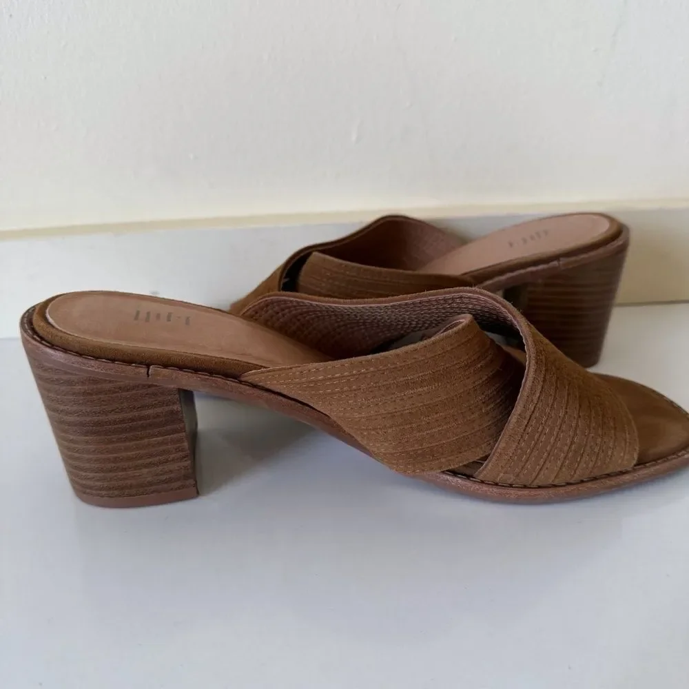 J.JILL Slide Block Heel Womens Sandals Sz 9.5 brown Wide X Strap Minimalist